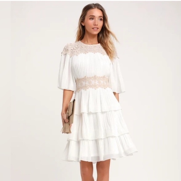 Lulus Dresses & Skirts - Lulus Westwind White Lace Pleated Chiffon Dress XL